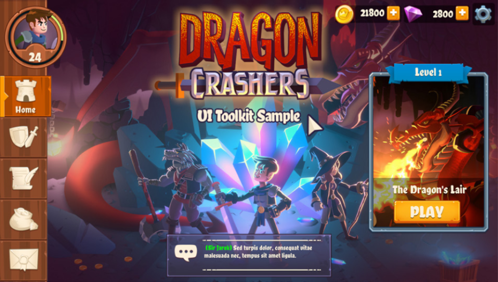 UI Toolkit 示例项目基于原始 Dragon Crashers 项目，这是一款中世纪主题的闲置 RPG